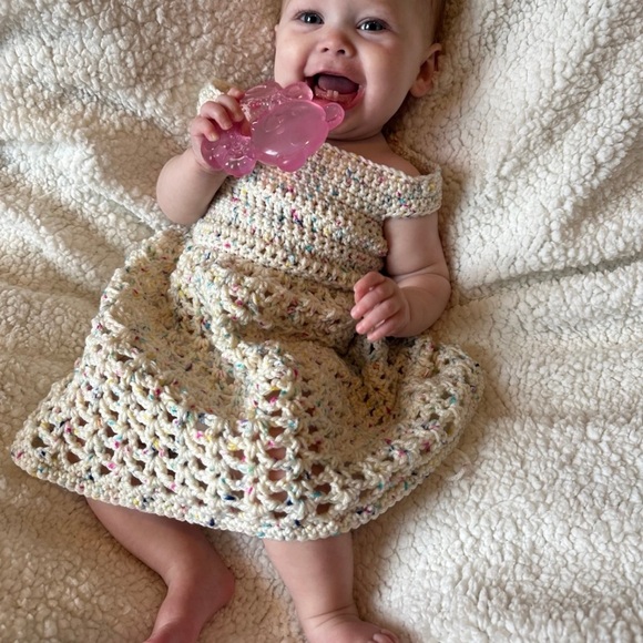 Handmade Cream Crochet Baby Dress Handmade Cream Crochet Baby Dress